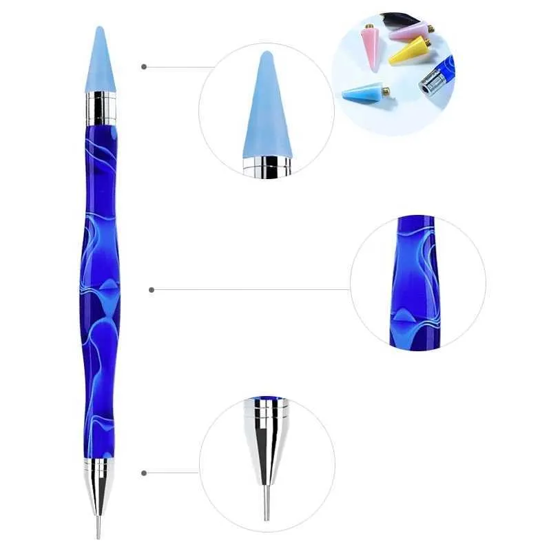 Double Nail Dotting Pen Gourde Poignée Crayon Cire Tête De Perceuse Tube En Acier Cueillette Ongles Strass Gemmes Art Manucure Brosses Outil Boligrafo Para Puntear Unas