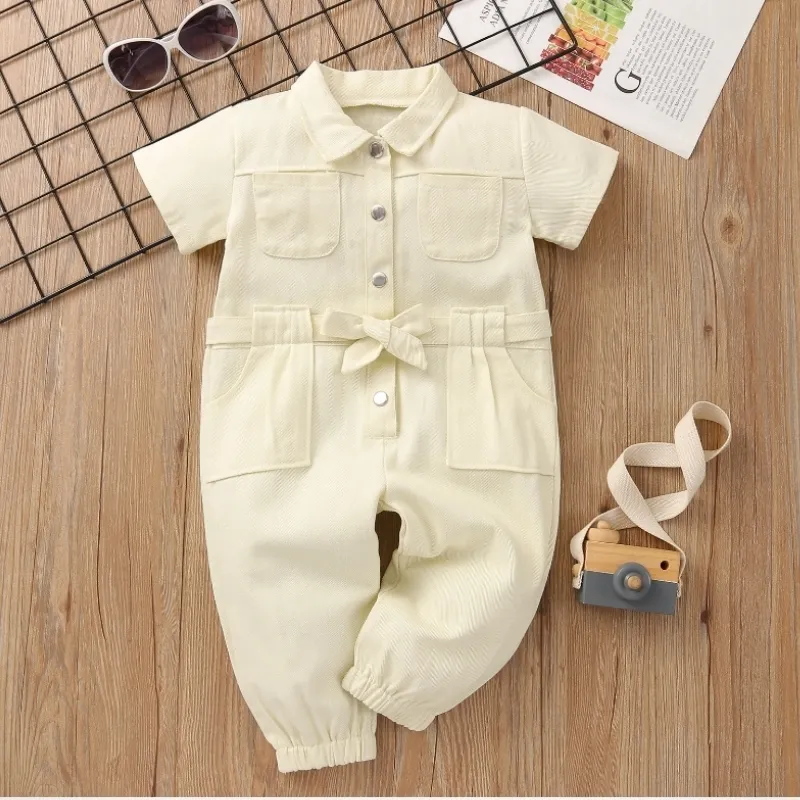 Baby Boy Girl Romper Jean Infant Toddler Child Button Jumpsuit Short Sleeve Casual Overall Summer Spring Baby Clothes 1-6Y 220525