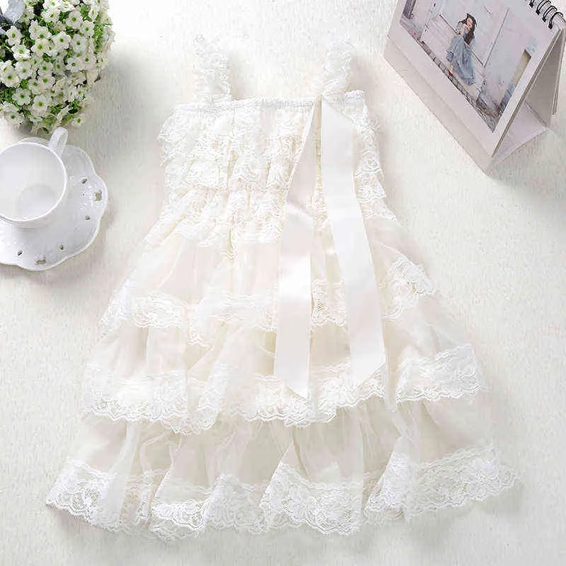 2022 Summer 3M-8T Lace Baby Dress Girllesslessless Lounderless Fluffy 3 Layer Flower Princess Pageans Party Wedding Baby Grat G220428