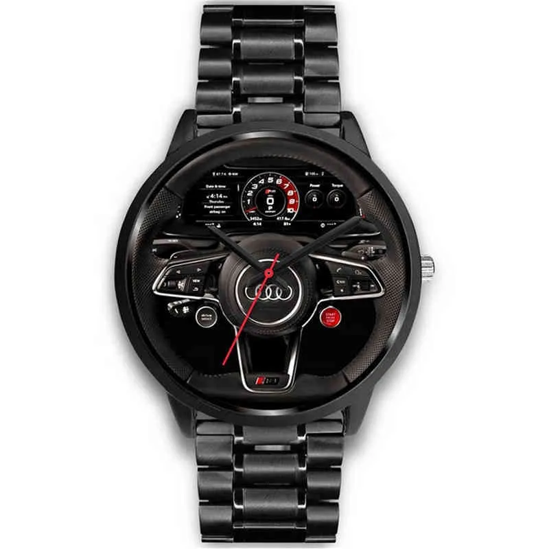 2022 New Luxury Men Metal Custom Car Steering Wheel Speedometer Stainls Steel Band Car Wheel Quartz Watch2825