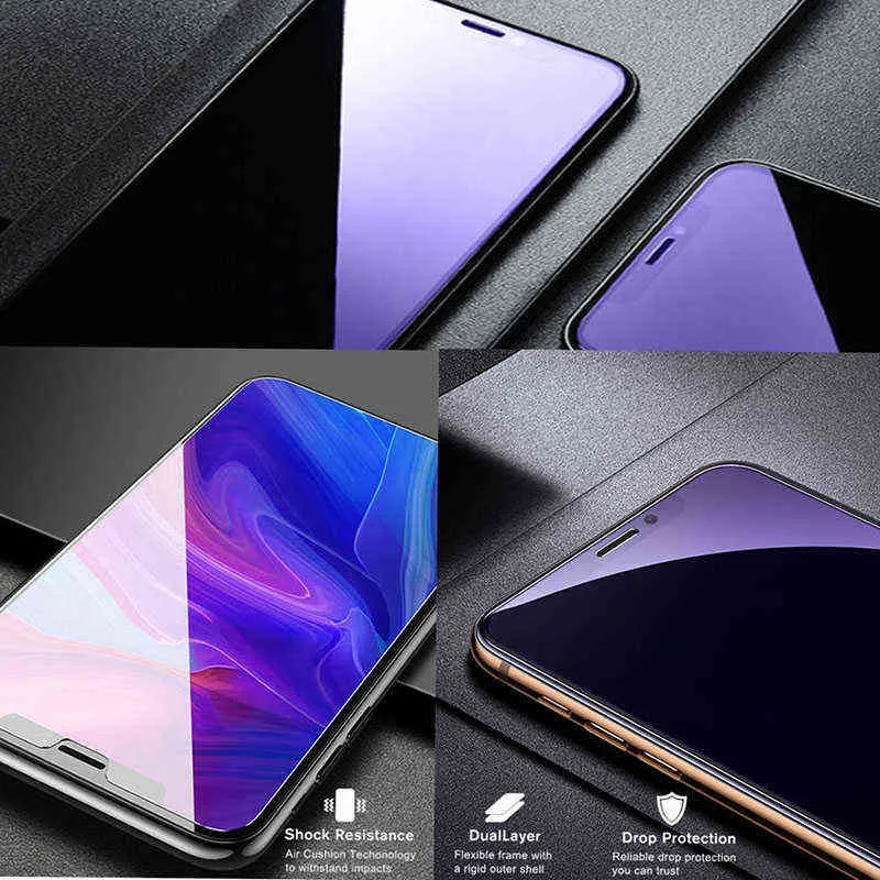 Anti Blauw Licht screen protector Voor iPhone 11 12 13 Mini Pro Max 6S 7 8 plus X S XR XS Max SE2020 Eyes Care Gehard Glas AA220326