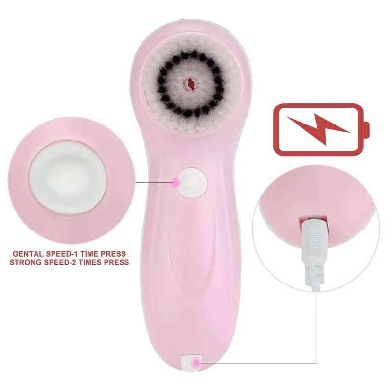 3 I 1 Electric Facial Cleansing Brush Silicone Roterande Face Deep Cleaning Skin Peeling Massager Cleanser Exfoliation New 220520