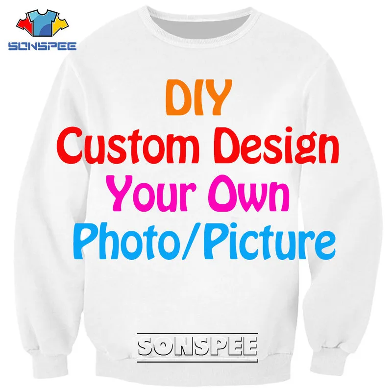 Sonspee 3D Impressão DIY Design personalizado DropShip Picture Picture Impresso Sweatshirt Menino Men S Streetwear casual Hip Hops Tops 220704