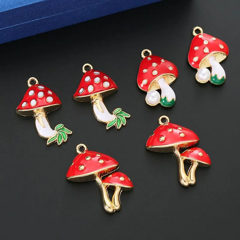 Charms 10st Colorful Alloy Drop Oil Mushroom Flower Pendant Söta växtsmycken som tillverkar örhängen Halsband Tillbehör WholeChar261Z