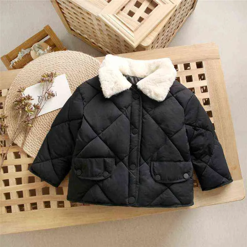 Autumn Winter Children Kids Girls Down Jackets And Coat Quilted Jacket Boys Treasure Diamond Grid Thickening Warm Fur Collar J220718