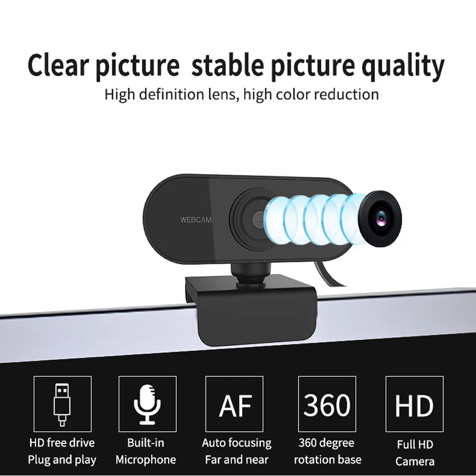 Webcam Full HD 1080P Web Kamerası PC Bilgisayar için Mikrofon USB Kameraları Canlı Görüntülü Arama Çalışması