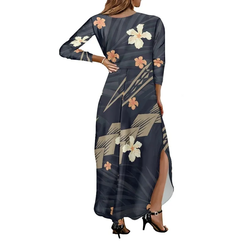 Noisydesigns Röcke Frau Mode Polynesian Tropical Blumen Hibiscus Robe De Soiree Femme Split Schwarz Kleider Ropa Mujer 220627