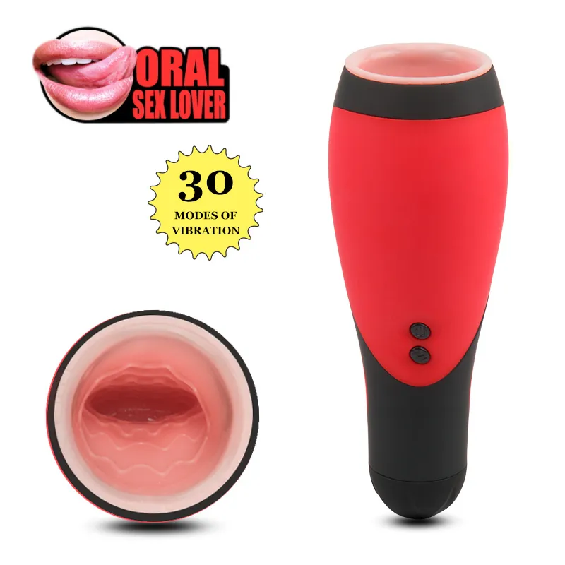 Poderoso 30 velocidades de silicone de silicone elétrico de 30 velocidades copo de masturbador com garganta de garganta profunda, brinquedos sexy de bolso adulto para homens