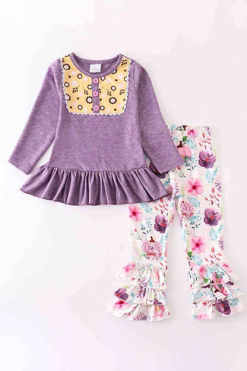 Girlymax – barboteuse florale à fleurs de lavande pour bébés filles, ensemble pantalon à volants, vêtements Boutique pour sœurs, vêtements pour enfants