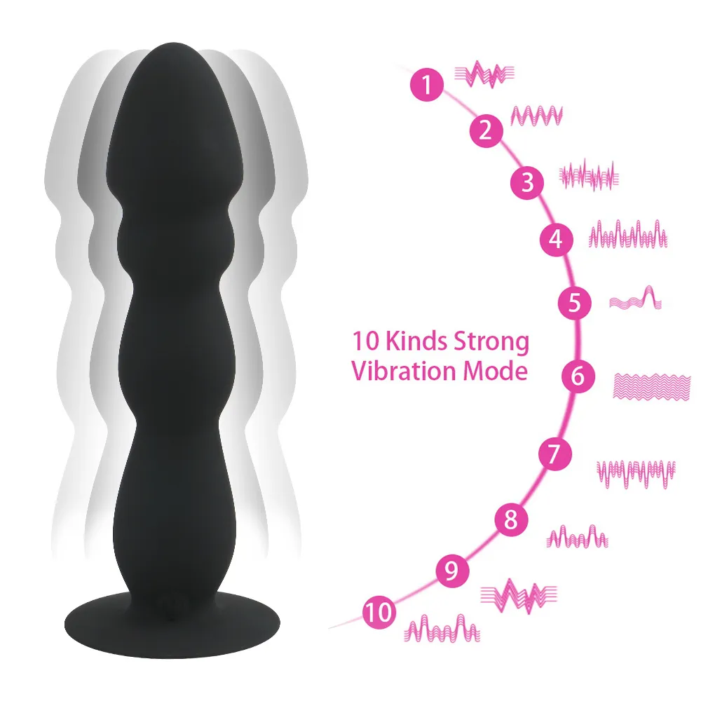 Anal Plug Dildo Vibrator med Suction Cup Prostate Massager Remote Control Butt Bead Sexiga leksaker för män Vattentät