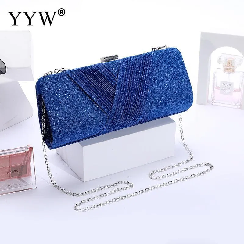 YYW Sequined Glitter Banquet Clutch Bags Womens Shoulder Bags With Chain Dumplings Purse Gold Silver Evening Party Clutches 220525