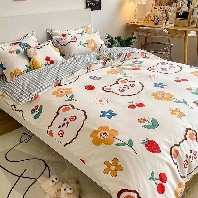 Sevimli Ayı Yatak Seti Çocuklar için Yatak Keten Yorgan Kapak Yastık Kılıfı 150x200 Erkek Kızlar Tek Kraliçe Boyut Ev Tekstil