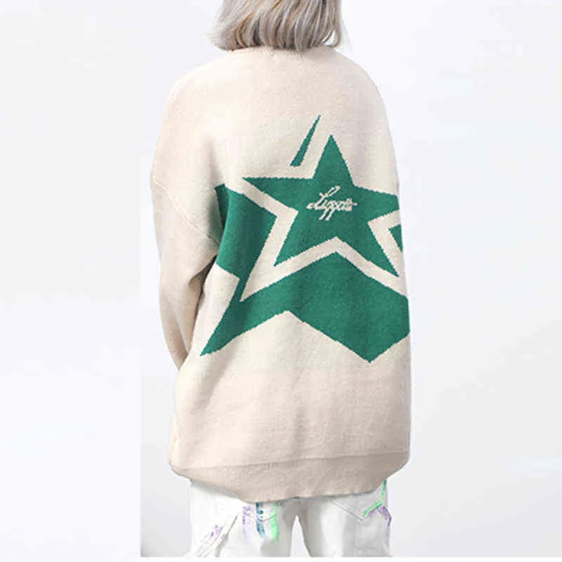 Japanese Retro bet Stars Crew Neck Sweater Men and Women Pullover High Street Oversize Loose Casual Autumn Sweaters T220730