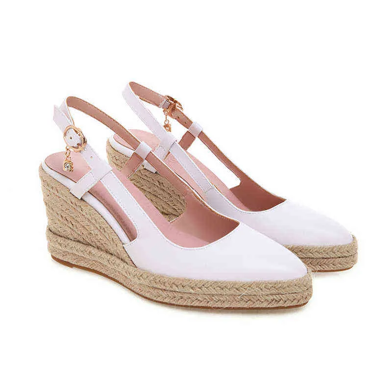 Sandalen elegante vrouwen pompen schoenen zoete casual wig zomers rug banden mode puntige teen zwart witte dames 220427