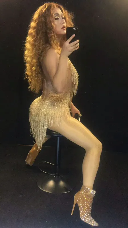 Frange scintillanti Body da donna Vestito da discoteca Glisten Costume da ballo Costume intero da ballo Cantante Body da palcoscenico 220812