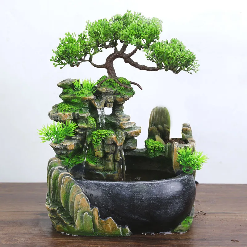 HoDe creativo interior simulación resina rocalla cascada estatua Feng Shui fuente de agua hogar jardín artesanías 220329