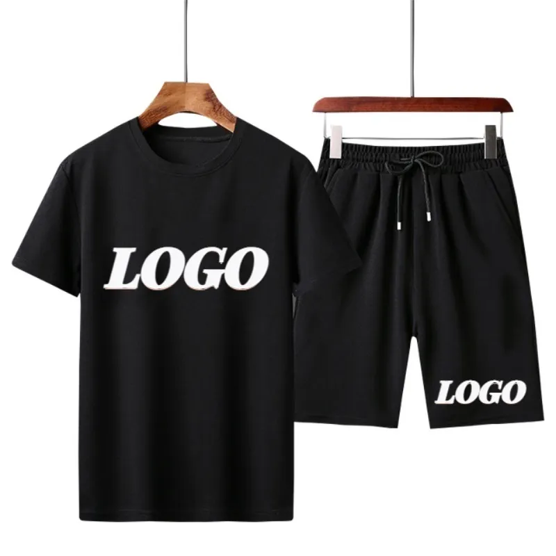 Anpassad herr jogging kostym sommaren 2-stycken kortärmad avslappnad mode fitness t-shirt shorts mäns sportkläder 220615