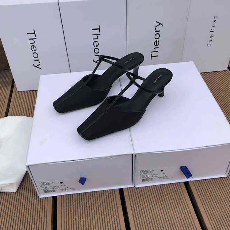 Sıra Ayakkabı 2022 İlkbahar ve Yaz Yeni Minimalist Deri Baotou Highheeled Terlik Sandalet Fransız Muller Ayakkabı Kadın5654980