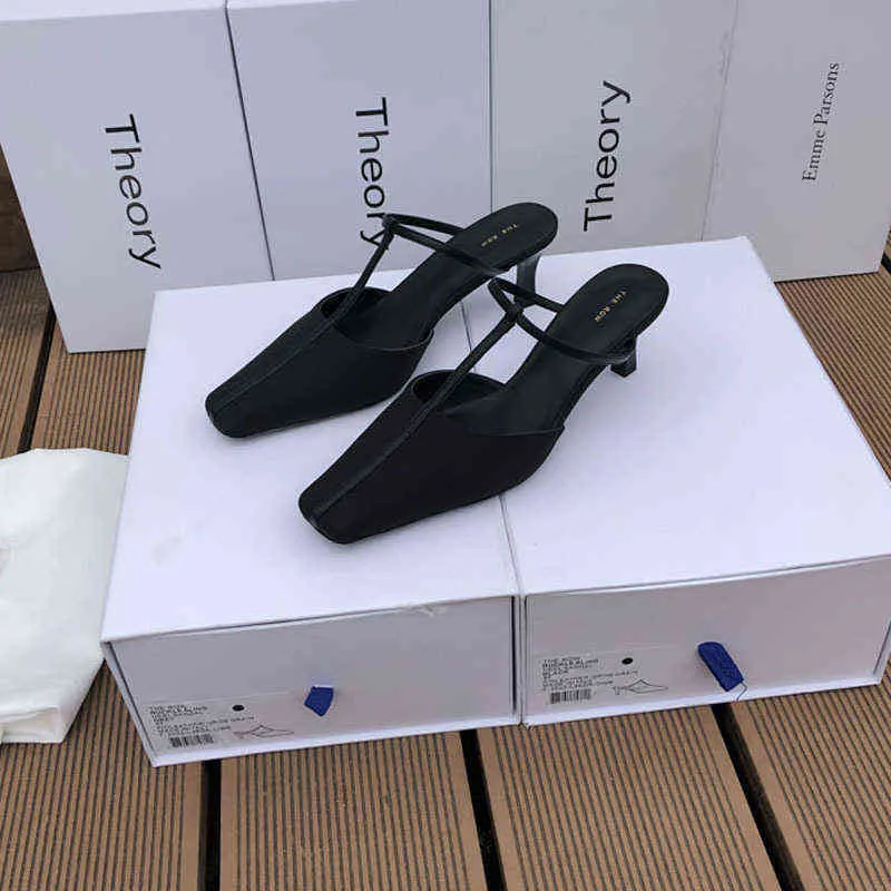 The Row Shoes 2022 Lente en zomer Nieuwe minimalistisch leer baotou highheeled slippers sandalen Franse muller schoenen dames2534904