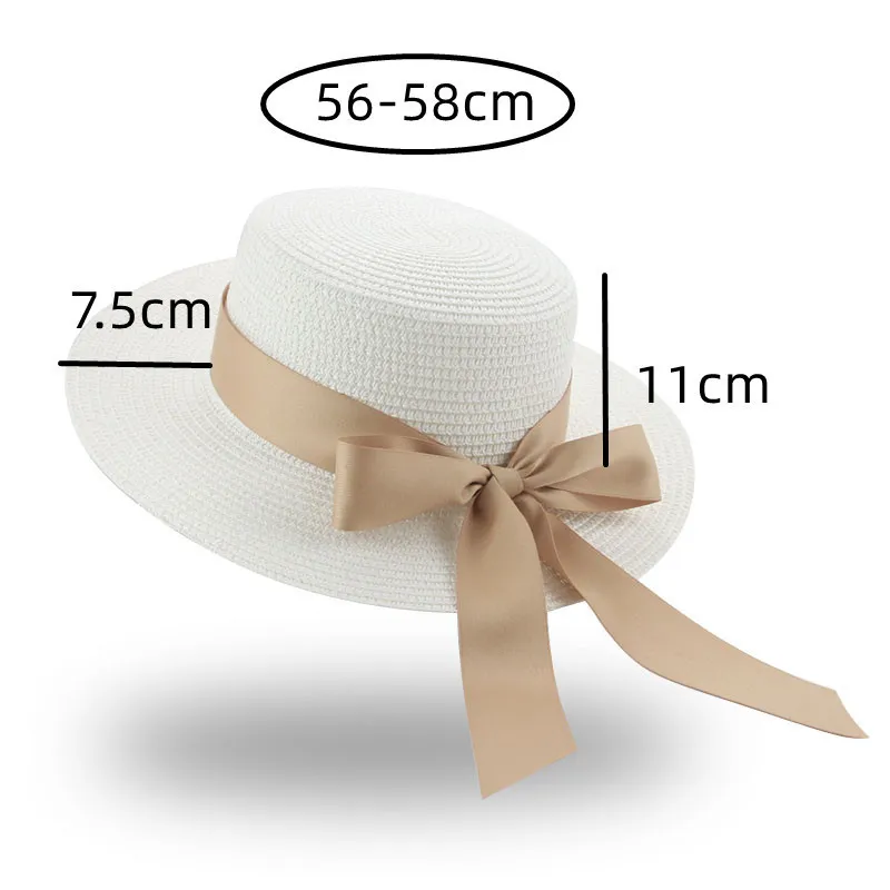 Bucket Hat Beach för Flat Top Ribbon Bowknot Elegant Luxury Straw Women Summer Hats Sombreros de Mujer 220627