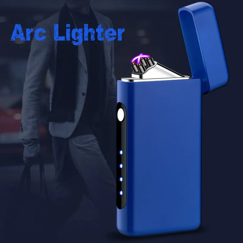 Dubbelbågelektrisk lättare laddningsbar flamelös vindtät utomhusändare Nya USB Typec -laddning Plasma Cigarett Lighter531612791370