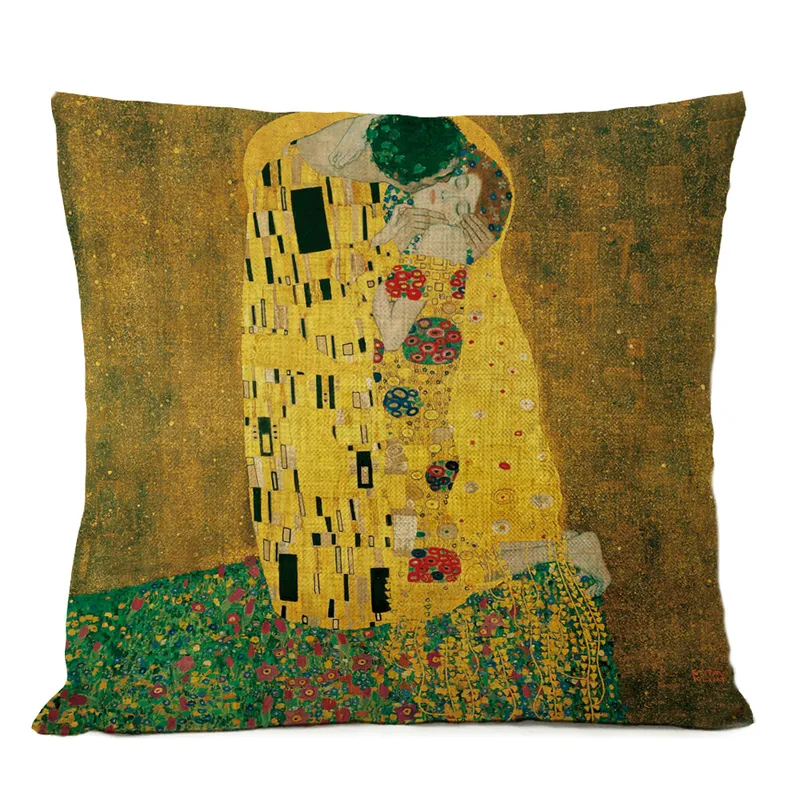 Taie d'oreiller or peinture à l'huile jeter taie d'oreiller Gustav Klimt galerie cas maison décorative lin cas canapé coussin 220623