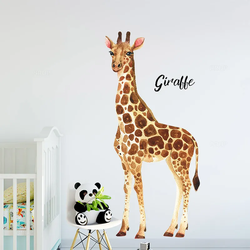 Hand Draw Painted 150cm Tall Large Giraffe Green Leaves Wall Stickers for Living Room Bedroom Murals Home Decor Removable Decals 220607