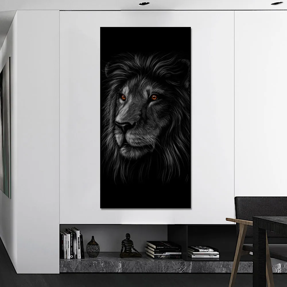 Brown Eyes Lion Black Canvas Painting Poster Nordic Print Wall Art Picture for Living Room Home Decor Wall Decor Frameless