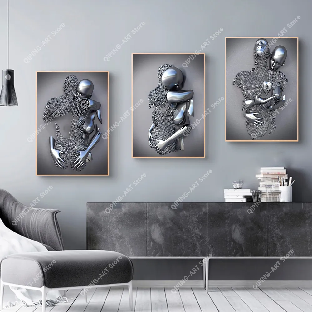 Moderne metalen figuur standbeeld kunst canvas schilderen abstract liefde kunst poster en print muurfoto's voor woonkamer thuis decoratie