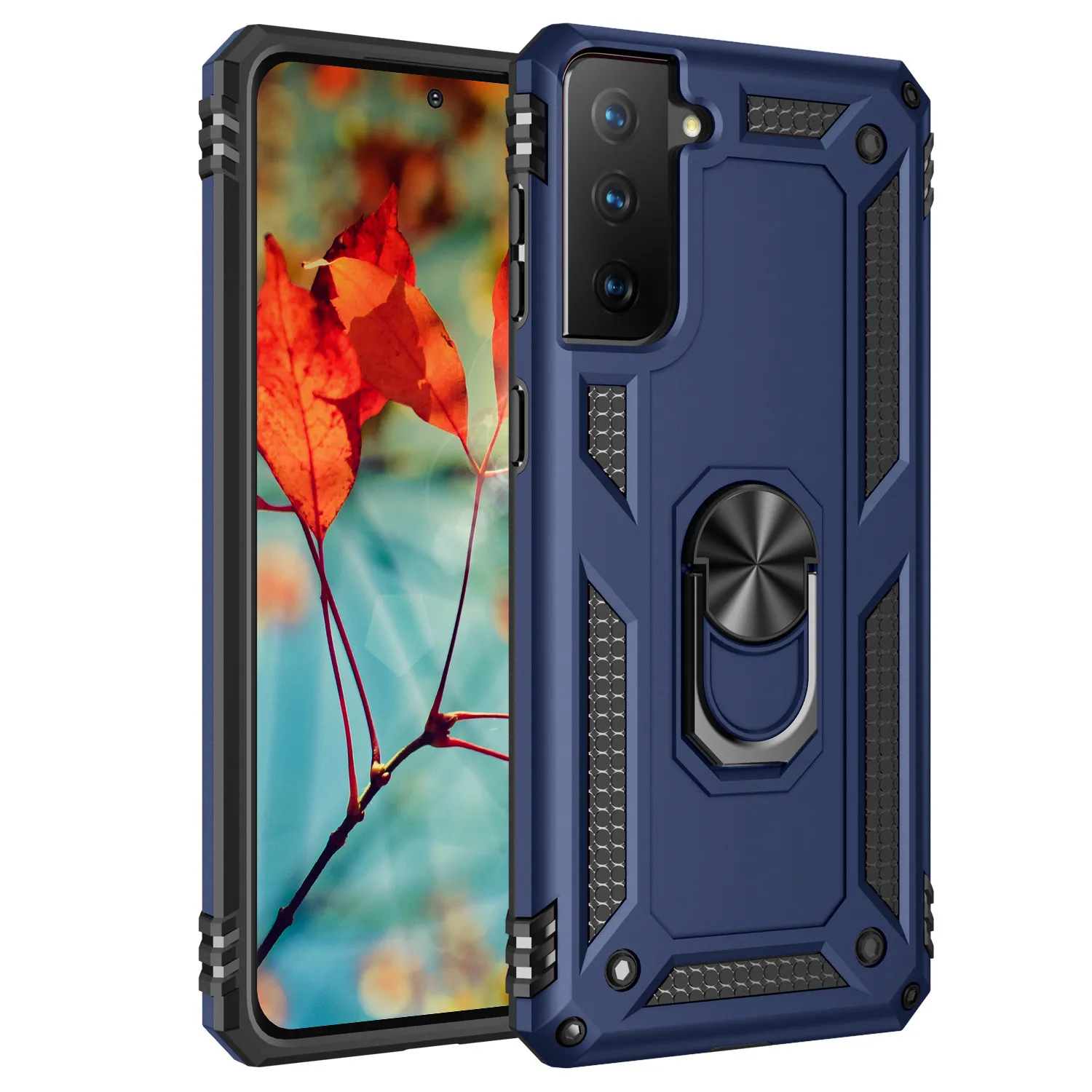 حالات الهاتف المغناطيسية للسيارة لشركة Samsung Galaxy S21 S20 Fe S10 Note 10 Plus 20 Ultra Metal Finger Ring Cover Armor