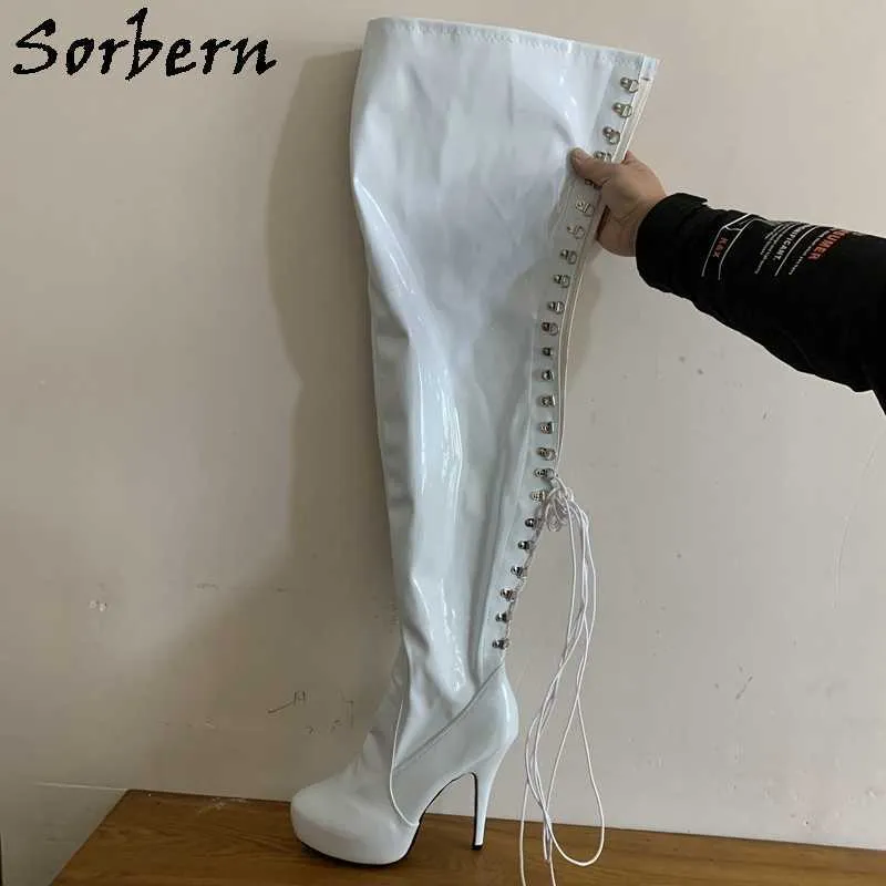 Sorbern Hight Up Back Boots Женская фетиш Высокие каблуки 15см промежность бедра ботинок платформа гей танцы сапоги на заказ широкие или тонкие подходят ноги