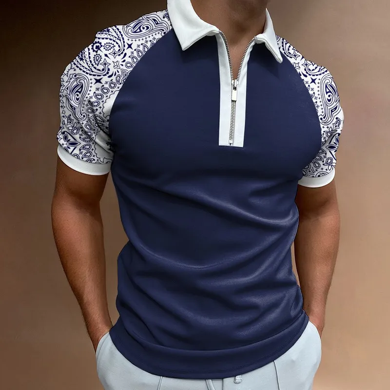 男性ポロシャツ夏高品質カジュアルブランド半袖固体メンズターンダウン襟ジッパー Tシャツトップス 220606