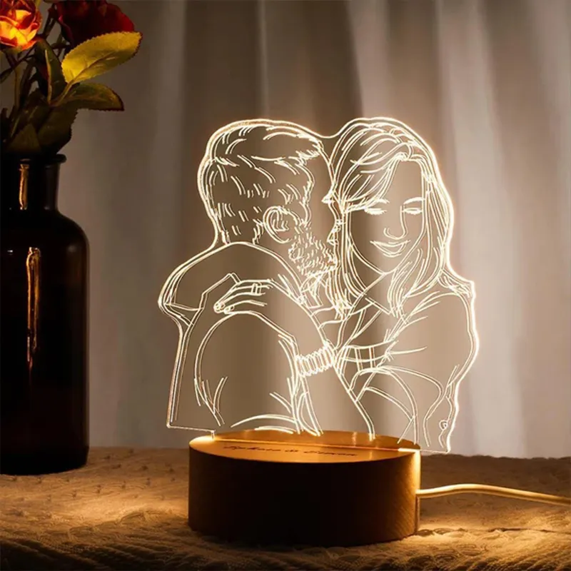 Drop personnalisé Po 3d lampe à LED base en bois personnalisée USB bricolage 3D veilleuse créer un cadeau surprenant pour l'anniversaire 220623