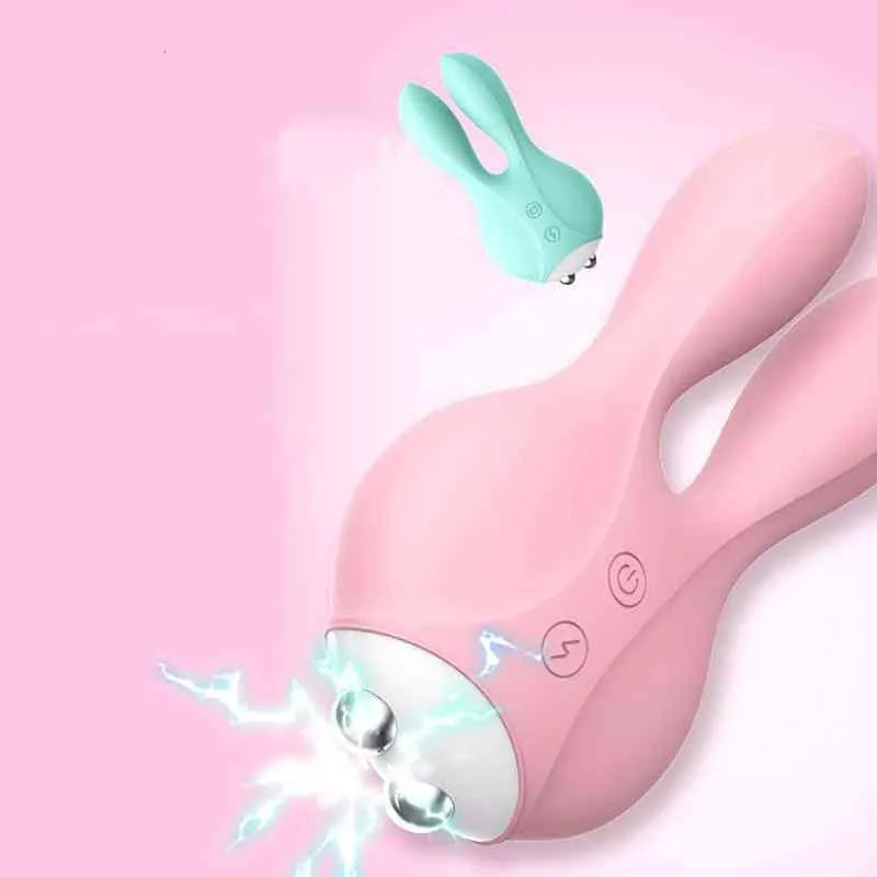NXYバイブレーターの電気ショックの小さなかわいいウサギ2本のヘッドシリコーンジャンプ卵の振動子0406