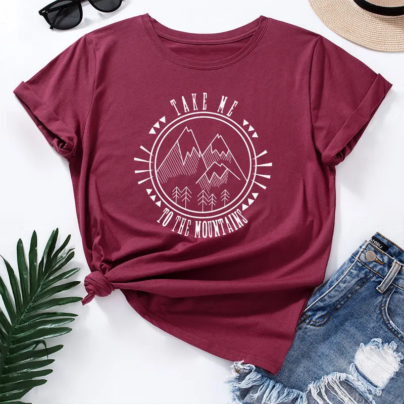 Frauen Kurzarm Baumwolle T-Shirts Graphic Tees Sommer T Tops für Weibliche T Kleidung Take Me To Kleidung 220514