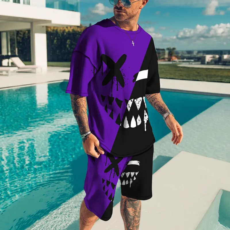 Mäns uppsättningar Summer Short Sleeve T-shirt Suit mode 2 stycke Streetwear 3D Print Sports Beach Shorts Tracksuit Male Clothes 220801