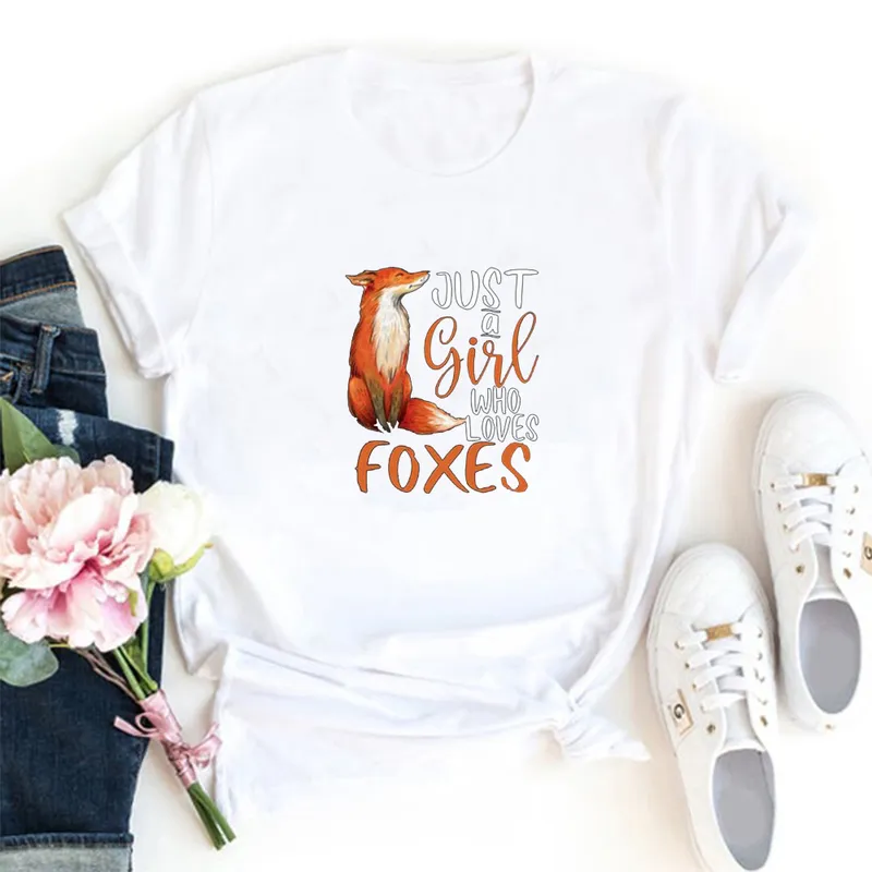 Just A Girl Who Loves Foxes T Shirt Donna Estate Personalità Manica corta Graphic Tee Shirt Femme Cotone Casual Tshirt Donna 220514