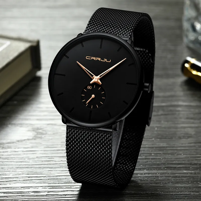 Crrju Fashion Mens Watches Top Brand Luxury Quartz Watch Men Casual Slim Mesh Steel Sport Sport Watch Relogio Masculino 220623