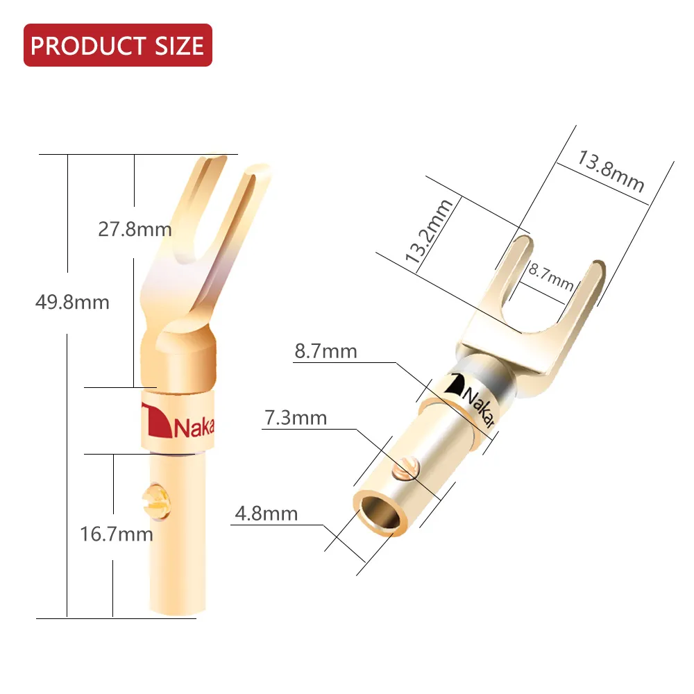 Nakamichi Pirinç U/Y Tip Muz Tapası Conenctor Altın Kaplama Hoparlör Muz Tapaları Ses Sesli Vidalı Çatal Konektörleri Adaptörü