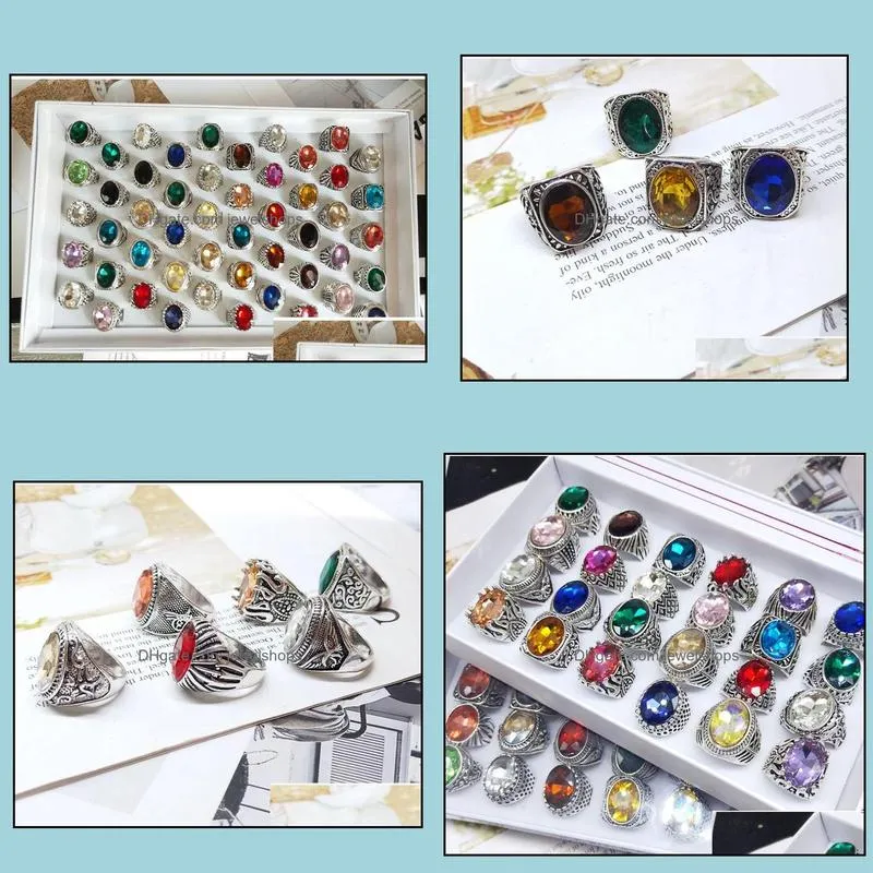 Wholesale 50pc Mixed style glass crystal gemstone ring Fashion Jewelry Gift Finger Ring For Women Men Wedding Anniversary Rings