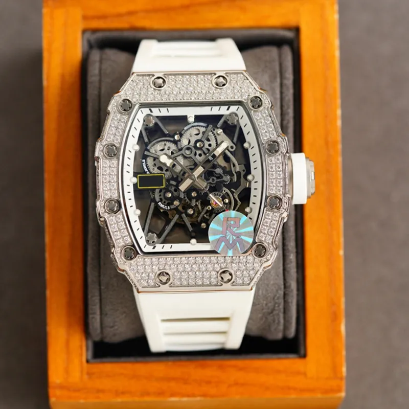 6 tipi di diamanti argento orologi da uomo di lusso misura 42 mm cinturino rosso bianco meccanico a carica automatica scorrevole liscio di seconda mano sportivo 2807