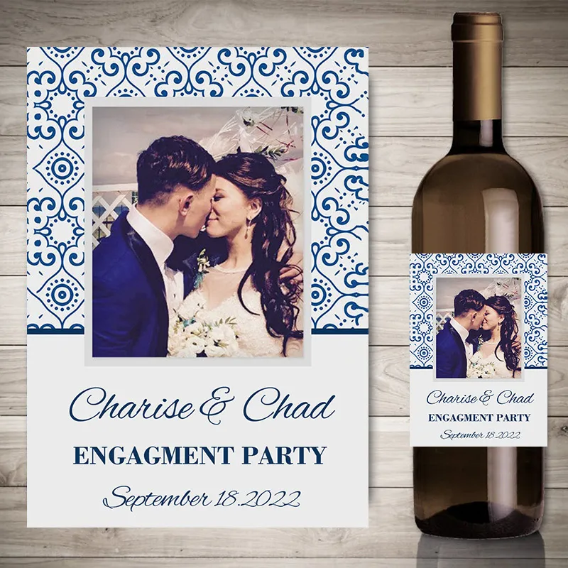 ملصقات زجاجة النبيذ شخصية مشاركة الزفاف الطباعة بو الحزب ديكور الملصقات صورة مخصصة نص 220613