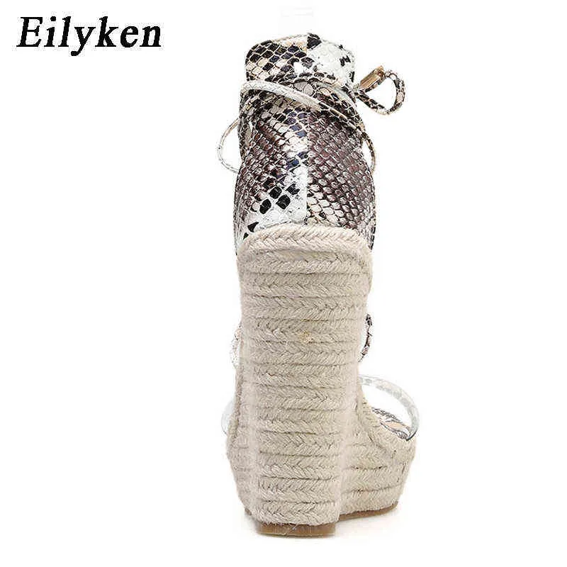 Sandals Eilyken Summer Lace-Up Serpentine Solid Women Platform Wedges Sandals Fashion High heels shoes Ladies Open toe Sandals size 42 220316