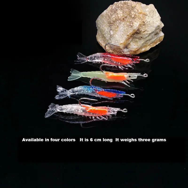 Luminous Shrimp Fake Baits Soft Simulation Prawn Lure Fishy Smell Artificial Trout Bait with Single Hook Fishing Tools