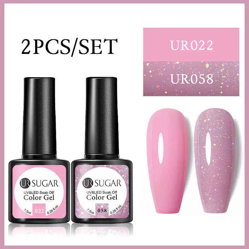 NXY Nail Gel 2 Polish Set Nude Pink Glitter Sequins Long Lasting Base Top Art Design Hybrid 0328