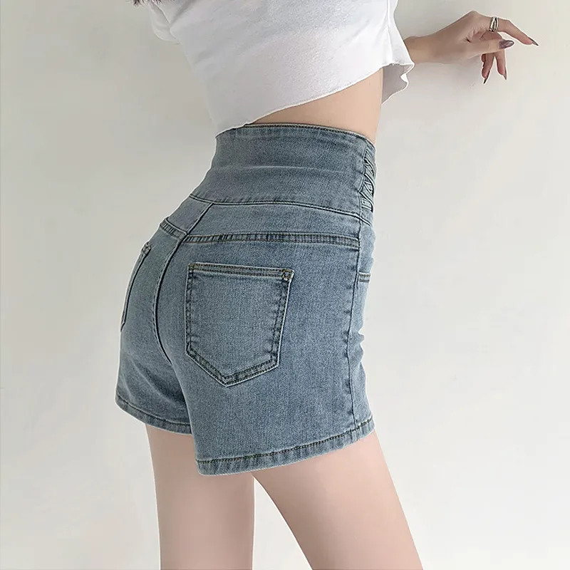 Blue High Waist Denim Shorts Women s Summer Sexy Slim Elasticity Fashion Vintage Y2K Designer Jeans Female 220602