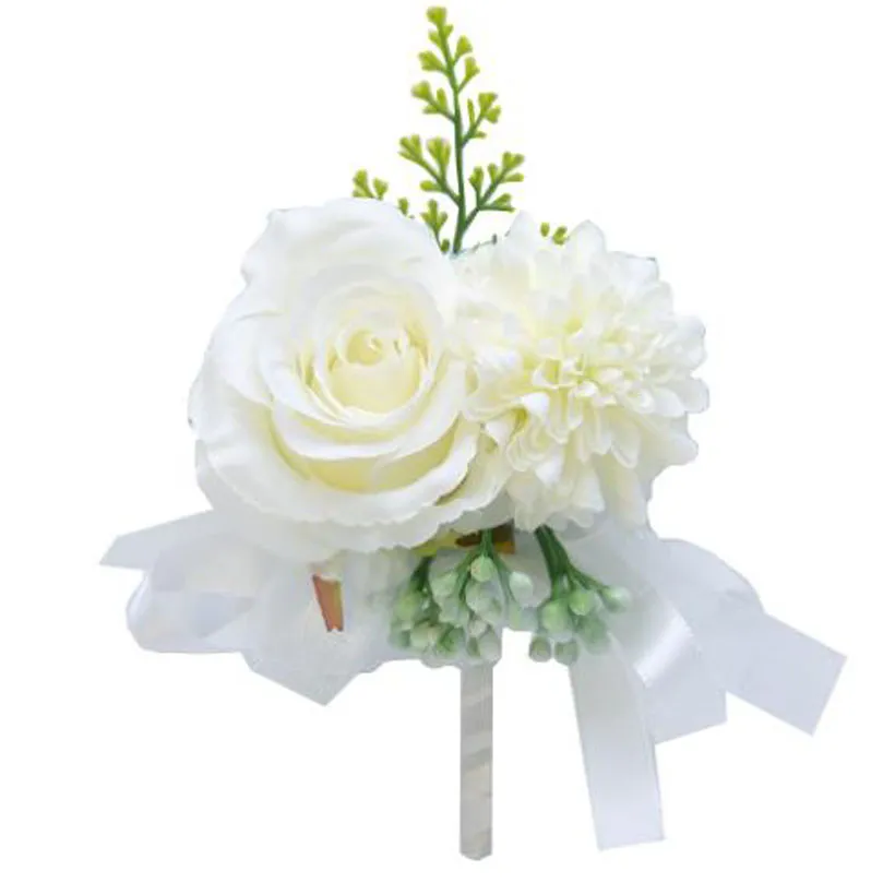 Holding Flowers Artificial Natural Rose Wedding Bouquet with Silk Satin Ribbon Bridesmaid Bridal Party299n