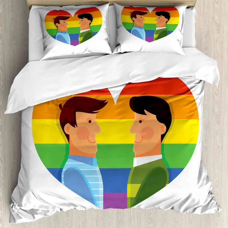 Set copripiumino Pride Persone che celebrano la Giornata internazionale della comunità LGBT con biancheria da letto dal design a righe colorate adulti