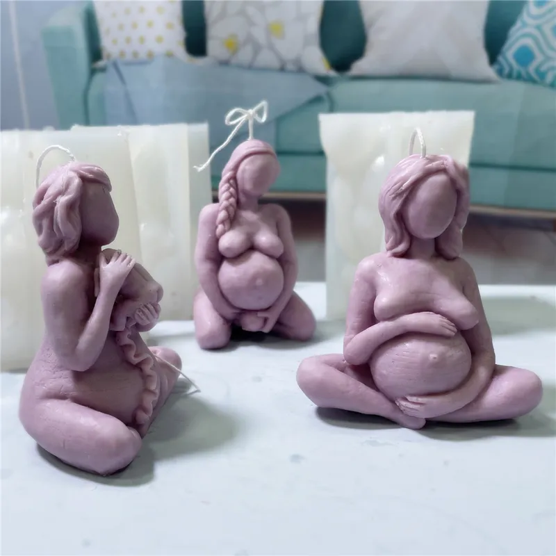 3D Baby Portrait Candle Silicon mögel gravid omfamning aromaterapi Diy Mother Gift Bidra barnkvinna hartsmögel 220611