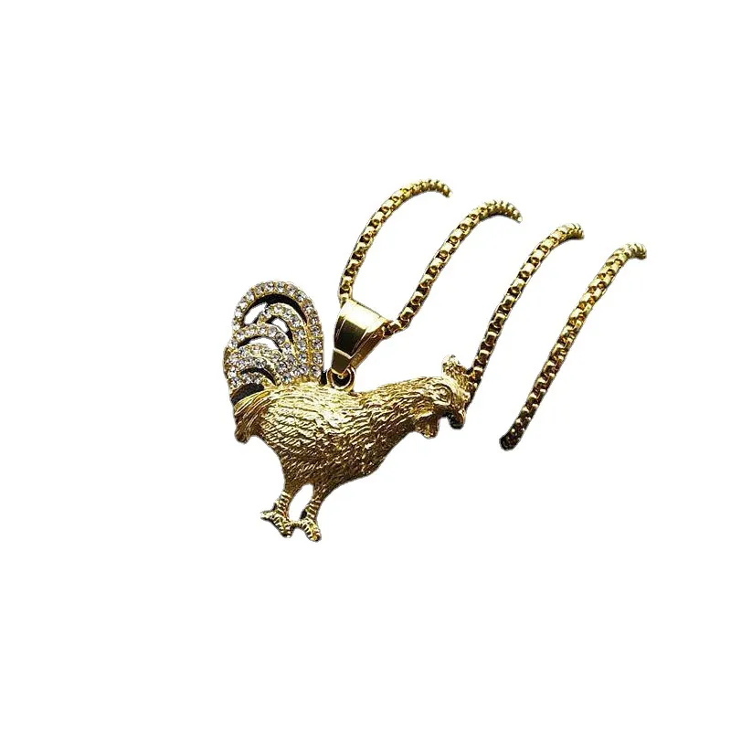 Pendant Necklaces Hip Hop Iced Out Rooster & Chains For Men Gold Color Stainless Steel Animal Male Bling Jewelry Drop Heal22200w